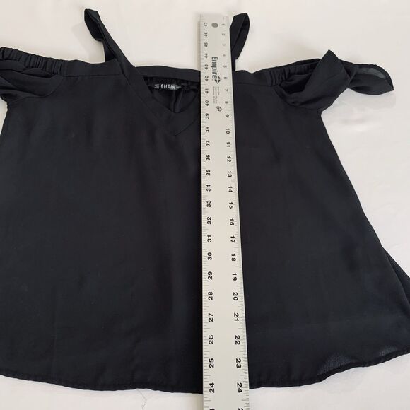 Shein Top Black Women S Cold Shoulder Cutout Flowy Going Out Party Western Boho - Picture 7 of 8